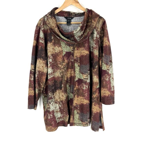 Ali Miles Top Size 2X Womens Button Back Abstract Artsy Cowl Neck Flannel Shirt - Picture 1 of 9